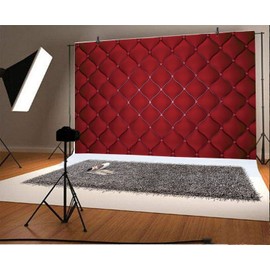 YongFoto 3 x 2 m Vinyl Photo Background Fluffy Fabric Red Velvet Bed Headboard Soft Textured Bedside Photography Background for Photo Booth Baby Party Banner Children Photo Studio Props