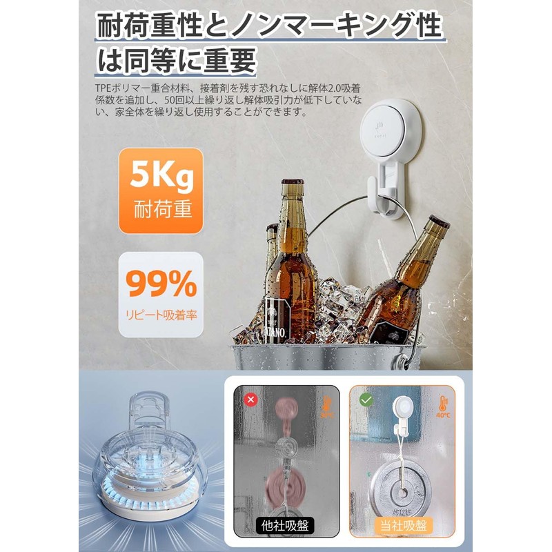 Uandear Suction Cup Hooks Removable - Wall Hanging Hooks Reusable