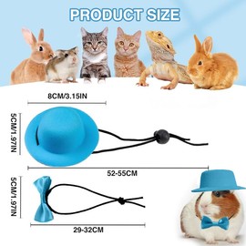 CQJ 2pcs Guinea Pig Clothes Small Animal Bow Tie Pet Hat Costume Set Role Play Cute Pet Hat Bow Tie for Hamster Guinea Pig Rabbit Chinchilla Hedgehog（Blue hat + blue bow tie）