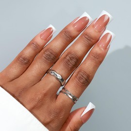 ASONRL 32 PCS Short Duck Press on Nails- Nude Brown French Tip Gel Nail Fake Nails, 15 Sizes Glue On Nails Kit, Reusable False Nails with Mini Nail File for Women - Nude Brown Short Duck