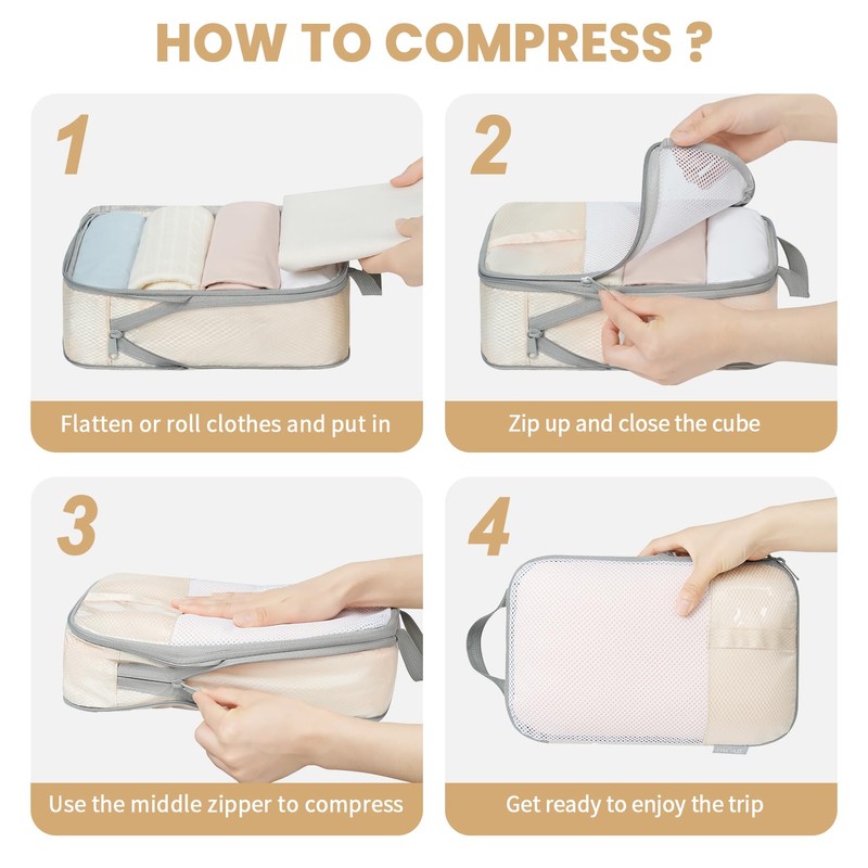 BAGAIL 6 Set/8 Set Compression Packing Cubes, Ultralight Expandable Packing