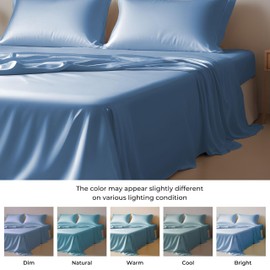 Linenwalas Eucalyptus Tencel Lyocell Sheets Set Full Size - Cooling Breathable Silk Soft, 1 Fitted 1 Flat and 2 Pillowcases (Full/Bahamas Blue)