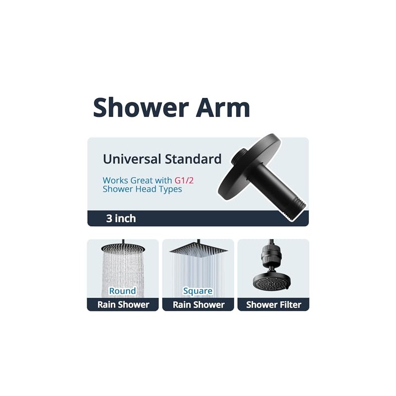 Straight Shower Arm with Flange, Ceiling Mount 3" Rainfall Shower