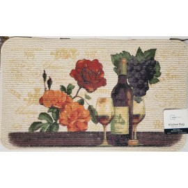 Mainstays TEXTURED PRINTED KITCHEN RUG/MAT (18"x30") WINE,ROSE FLOWERS & GRAPES, rect., MS