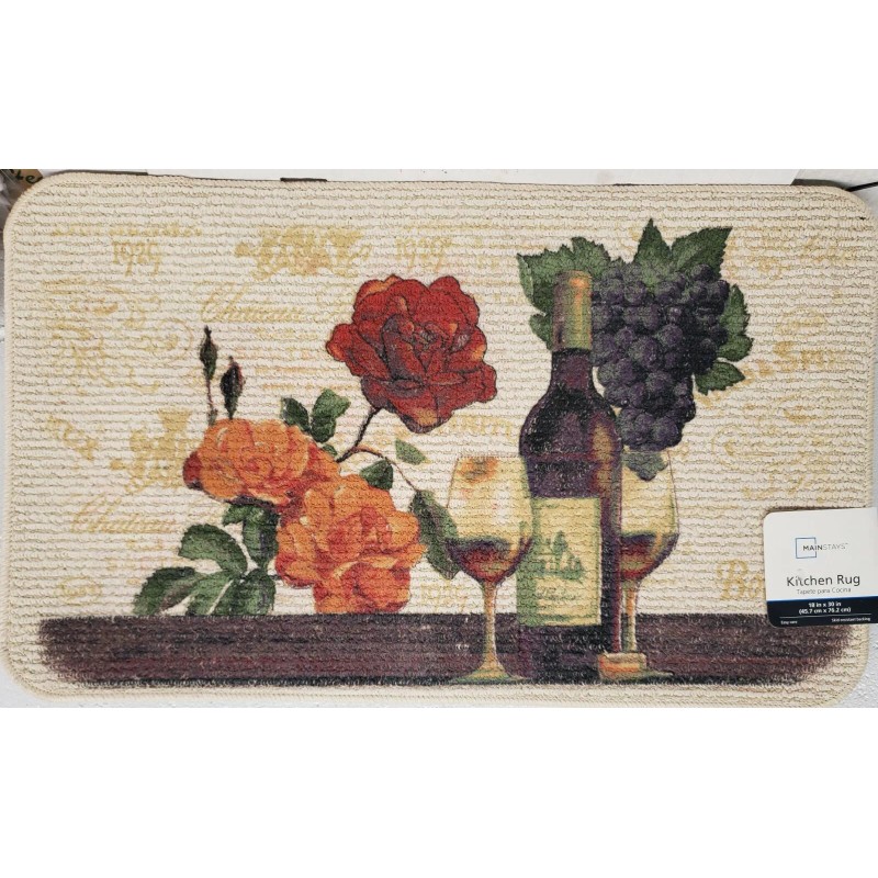 Mainstays TEXTURED PRINTED KITCHEN RUG/MAT (18"x30") WINE,ROSE FLOWERS & GRAPES,