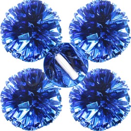 Hooshing 4PCS Cheer Pom Poms with Plastic Handle Metallic Blue Pom Poms Cheerleading for Sports Dance Team Spirit Party Performance