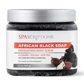 SpaScriptions- Jabón negro africano Spascriptions Exfoliante corporal con manteca de karité y carbón, 21 oz                                           
