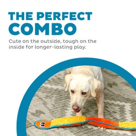 Outward Hound Durablez X-Large Nubby Snake Stuffing-Free Squeaky Plush Dog Toy for Puppies & Dogs - Interactive, Soft Yet Tough, No Mess, Jumbo Squeaker, Long-Lasting Play, 39 inch, Orange