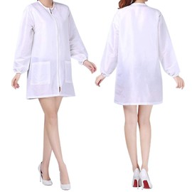 TopTie Satin Long Sleeve Salon Smock, Unisex Hair Stylist Barber Cape, Jacket, Pet Grooming Work Clothes-White-L
