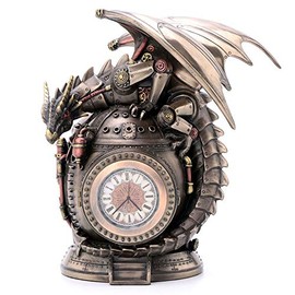 Veronese Design 7 Inch Steampunk Mechanical Dragon On The Time Machine Bank Vault Trinket Box Clock Antique Bronze Finish Statue