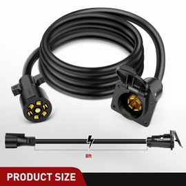 Nilight 7 Way Trailer Plug Extension Cord 8 Feet Heavy Duty 7 Pin Wiring Harness Cable 10-14 AWG Double-Prong Copper Terminals Wires for 7-Blade RV Trailer Tow Wiring Connector-8FT