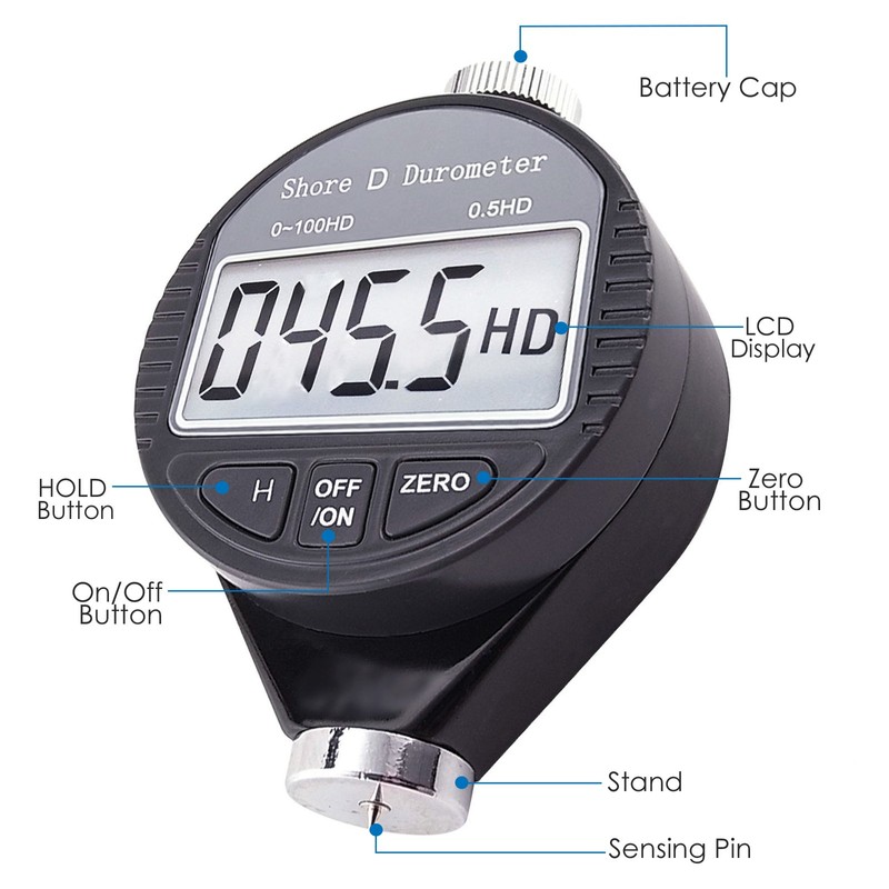 Shore D Rubber Hardness Meter, Digital Hardness Tester 0-100HD Hardness