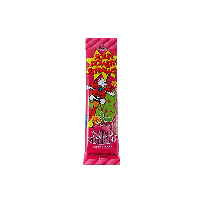 Sour Power Candy Straws, Wild Cherry, 1.75 oz (Pack of