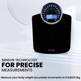 EILISON Highly Advance 2-in-1 Digital & Analog Weighing Scale for Body Weight-400lbs, 4 High Precison GX Sensor Accurate, Thick Tempered Glass, Extra Large Display (Black)