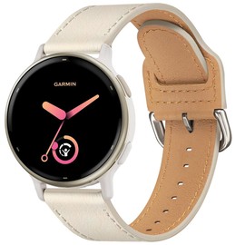 20mm Leather Band Compatible with Garmin Vivoactive 6/Vivoactive 5/3/3 Music, Thin Soft Narrow Replacement for Garmin Venu Sq 2/Venu 2 Plus/Forerunner 165/55/245/645 Music
