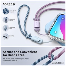 SURPHY Wrist Strap Lanyard for Phone, 2 Pack Adjustable Combination Strap Compatible with Phone, Airpods, Purse, Keychain and more, Lilac & Cloud Blue