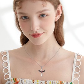 UCADRIT Cross Wings Necklace Sterling Silver Angel Wings Necklace Guardian Angel Wings Jewelry Gifts for Women