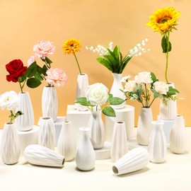 Yaomiao 16 Set White Ceramic Bud Vase Bulk 5 Inch Boho Bud Ceramic Vases Decor Rustic Wedding Small Vases for DIY Flower Centerpieces Wedding Dining Table Decoration, 8 Styles (Classic)