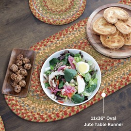 Homespice Azalea Premium Jute Braided Table Runner 11" x 36" Oval Multi Color Reversible, Natural Jute Yarn Rustic, Country, Primitive, Farmhouse Style - 30 Day Risk Free Purchase