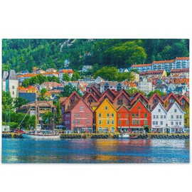 Oarencol Bergen Norway House Lake Mountain Jigsaw Puzzle 1000 Pieces Puzzles for Adults DIY Gifts
