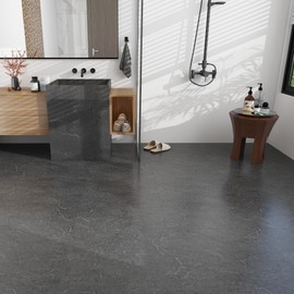 Lareko 60Sq.Ft Grey Marble Peel and Stick Vinyl Floor Tiles,60 Tiles - 12" x 12",Waterfproof and Self Adhesive Vinyl Sticker Tiles,Laminate Flooring for for Kichen,Bathroom,Dining Room(Dark Grey)