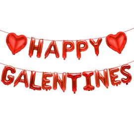 Happy Galentines Day Balloons Decorations, 16" Red Galentines Day Letters Balloons Banner with Heart Shaped Balloons, Valentines Day Party Supplies, Happy Galentines Decorations for Party