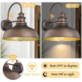 Bestshared Dusk to Dawn Sensor Farmhouse Barn Light, Outdoor Wall Sconce, Outdoor Wall Lantern for Porch, Exterior Light Fixtures Porch Lights (Orb+Gold, 2 Pack)