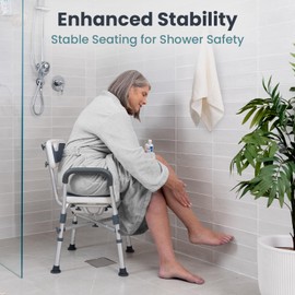 Shower Chair U-Shape Seat (450lb) Heavy Duty - Padded Armrests and Back, Shower Chairs for Elderly and Disabled, Handicap, Shower Chair for Inside Shower, Adjustable Height - Teal