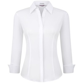 Esabel.C Womens Button Down Shirts Wrinkle Free Long Sleeve Regular Fit Stretch Work Blouse, White, XXL