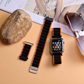 WOCCI 18mm Alpine Loop Nylon Watch Band, Adjustable Sport Strap, Silver Buckle (Black Orange)