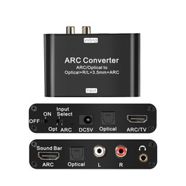 HDMI ARC Audio Extractor with Digital Optical Stereo Audio RCA L/R Coaxial SPDIF, 3.5mm Jack ARC Audio Adapter, 192KHz DAC Audio Converter