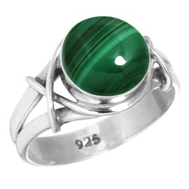 Jeweloporium 925 Sterling Silver Ring for Women Size O Green Genuine Malachite Gemstone Vintage Silver Ring Valentine's Day Gift Solitaire Jewelry