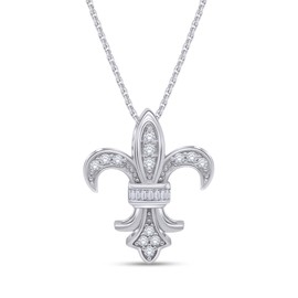 SAVEARTH DIAMONDS 14k White Gold Over Sterling Silver 1/4 CTTW Lab Grown Diamond Fleur-de-lis Pendant Necklace Jewelry For Women, 18" Chain (0.25 Cttw, G-H Color, VS-SI Clarity)