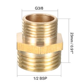 sourcing map Brass Pipe Fitting Reducing Hex Nipple 1/2 BSP Male X 3/8 PT Male Adapter 4pcs