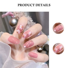 Caizqbry 24 Pcs Press on Nails Fake Nails Acrylic French Design Nails for Women and Girls (Medium Cute Almond Red Flower)
