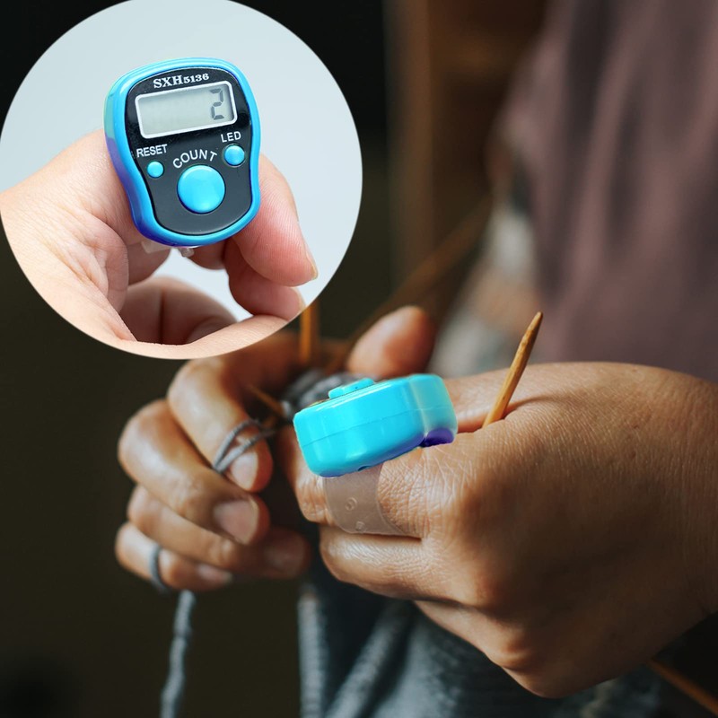 Blue Knit Counter Knitting Crochet Stitch Marker Row Counter,Finger Digital