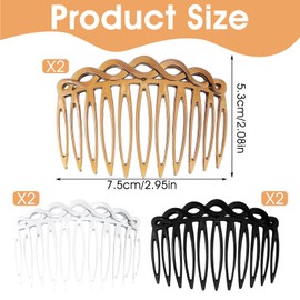 Mabor 6Pcs French Hair Combs for Women - Resin Decorative Hair Combs Set in Black/White/Coffee, Small Hair Clips for Styling, Bridal, Daily Use