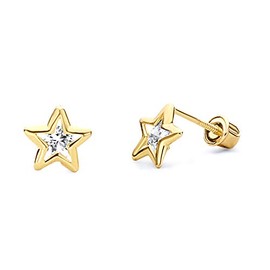 14k Yellow Gold Open Star Stud Earrings with Screw Back