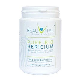 Pure Bio Hericium Erinaceus | 100 g Hedgehog Spiked Beard | Lions Mane Mushroom | Hericium Powder from EU Organic Agriculture, Vegan, No Artificial Additives