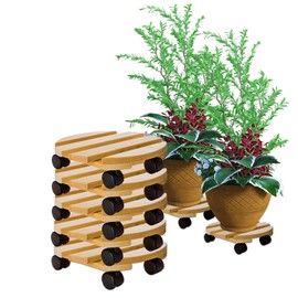 BigDean 5 x Plant Rollers Round Beech Wood Solid Wood 30 cm up to 120 kg Roll Tray