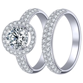 KSTYLE Moissanite Wedding Rings for Women Engagement Rings 1.99ct | D Color-VVS1 | S925 Sterling Silver Diamond Rings, 18K White Gold Plated Moissanite Bridal Sets for Her Size #6