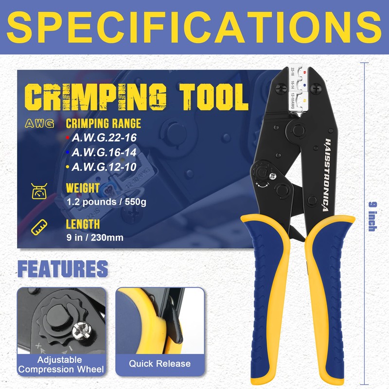 Haisstronica Insulated Wire Connector Crimping Pliers Crimping Tool Ratchet Crimping