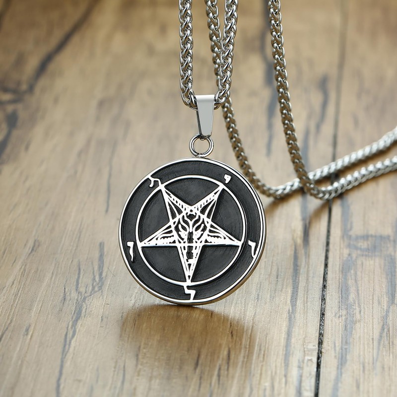 Rockyu Men's Stainless Steel Lucifer Satin Pendant, Hardcore Sterling Chain,