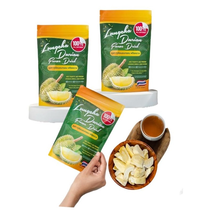 LUNGCHA Freeze Dried Durian Pure Premium King of Thai fruit,