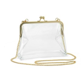 HOXIS Clear Transparent PVC Kiss Lock Chain Cross Body Bag Womens Clutch