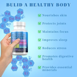 Pyzor Sea Moss Black Seed Oil Ashwagandha Turmeric Bladderwrack Burdock, Elderberry Manuka Dandelion, Burdock Root Turmeric Vitamin D3 Chlorophyll - 60 Capsules