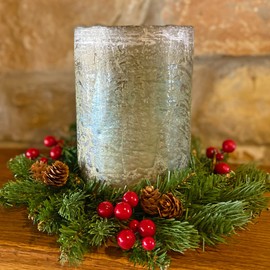 Haute Decor Adjustable Candle Ring Mini Wreath, 2 Pack (Classic Red Berries and Pine Cones) - Christmas Candlerings for Various Candle Sizes