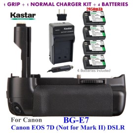 For Canon Kastar Battery Grip Combo for Canon EOS 7D Digital SLR Cameras BG-E7 - Grip + Charger + 4 Batteries