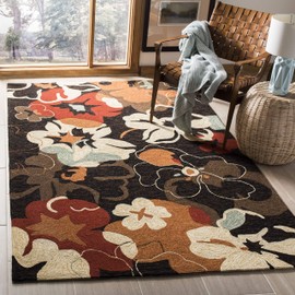 Safavieh Four Seasons Collection FRS228A Hand-Hooked Floral Area Rug, 5' x 8', Black / Orange