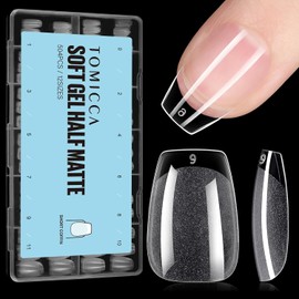 TOMICCA Short Coffin Gel Nail Tips, 504PCS Clear Half Matte Full Cover Nail Tips for Nail Extensions, Pre-Buff No File Nail Tips Traceless for Nail Art Salon and Home DIY, 12 Sizes